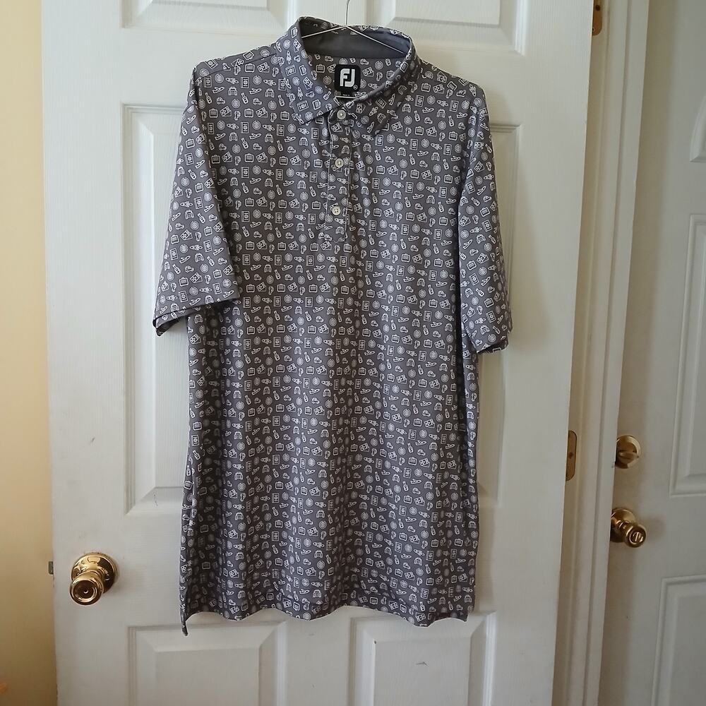 FootJoy Polo Shirt Men XL Gray Novelty Travel Print Golf Resort Stretch Performa - Picture 2 of 13